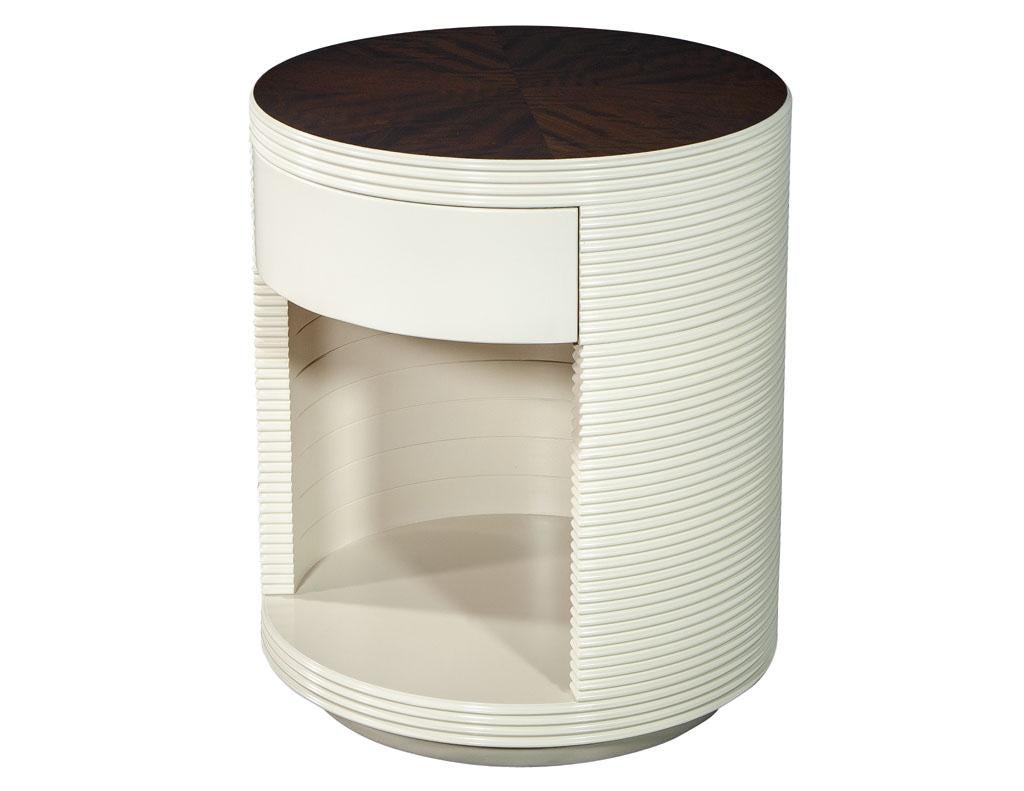 Modern Round Drum Side Table with Starburst Top For Sale