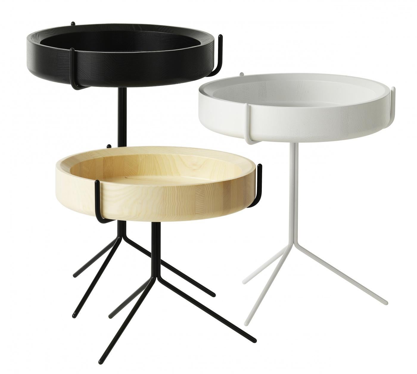 Hand-Crafted Round Drum Side Tray Table Corinna Warm for Swedese Ash, Black Frame For Sale