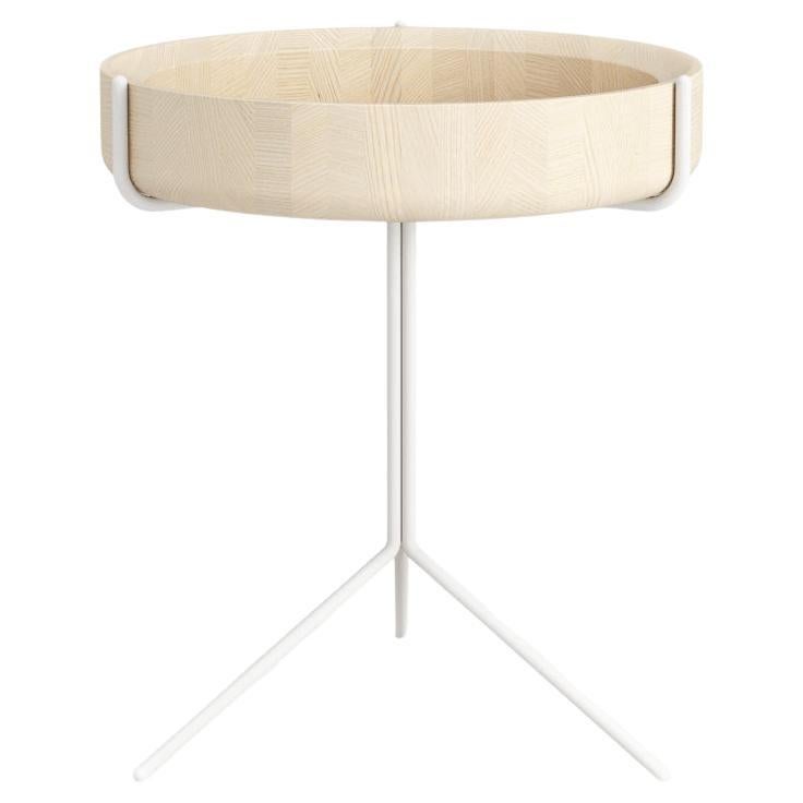 Round Drum Side Tray Table Corinna Warm for Swedese Ash, White Frame For Sale
