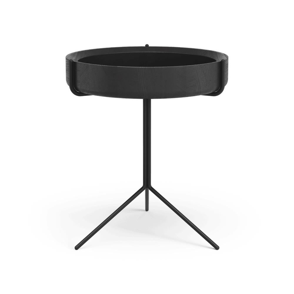 Metal Round Drum Side Tray Table Corinna Warm for Swedese Black Ash, Black Frame For Sale
