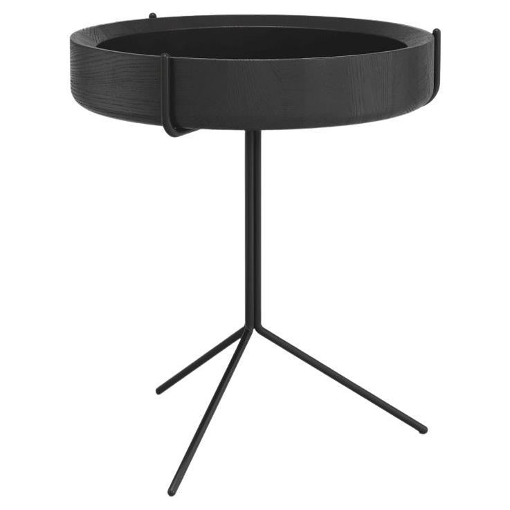 Round Drum Side Tray Table Corinna Warm for Swedese Black Ash, Black Frame For Sale