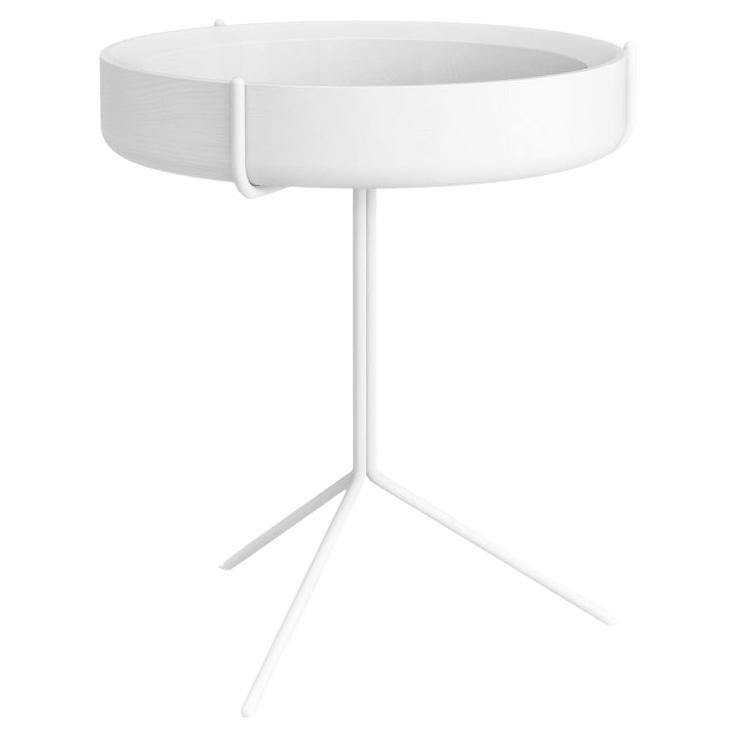Round Drum Side Tray Table Corinna Warm for Swedese White Ash, White Frame For Sale