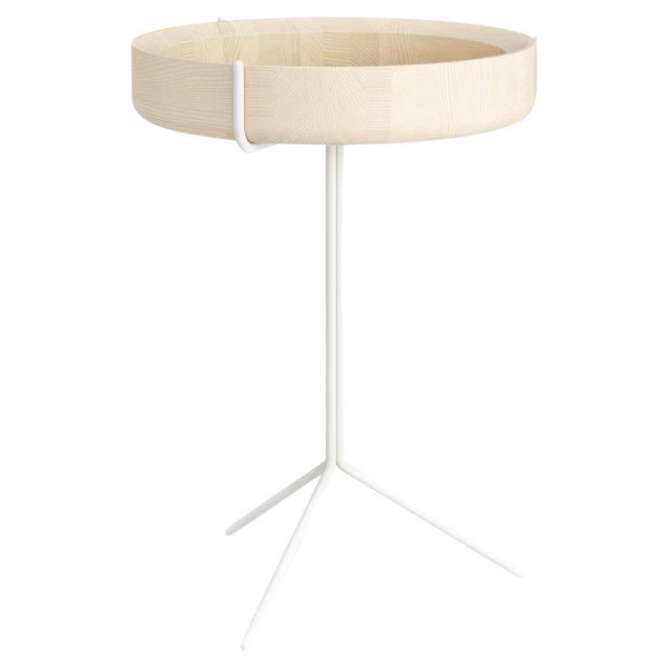 Round Drum Side Tray Table Corinna Warm for Swedese Ash, White Frame For Sale