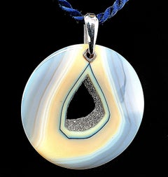 Druzy Quartz Agate Pendant with Rhodium in 14k White Gold