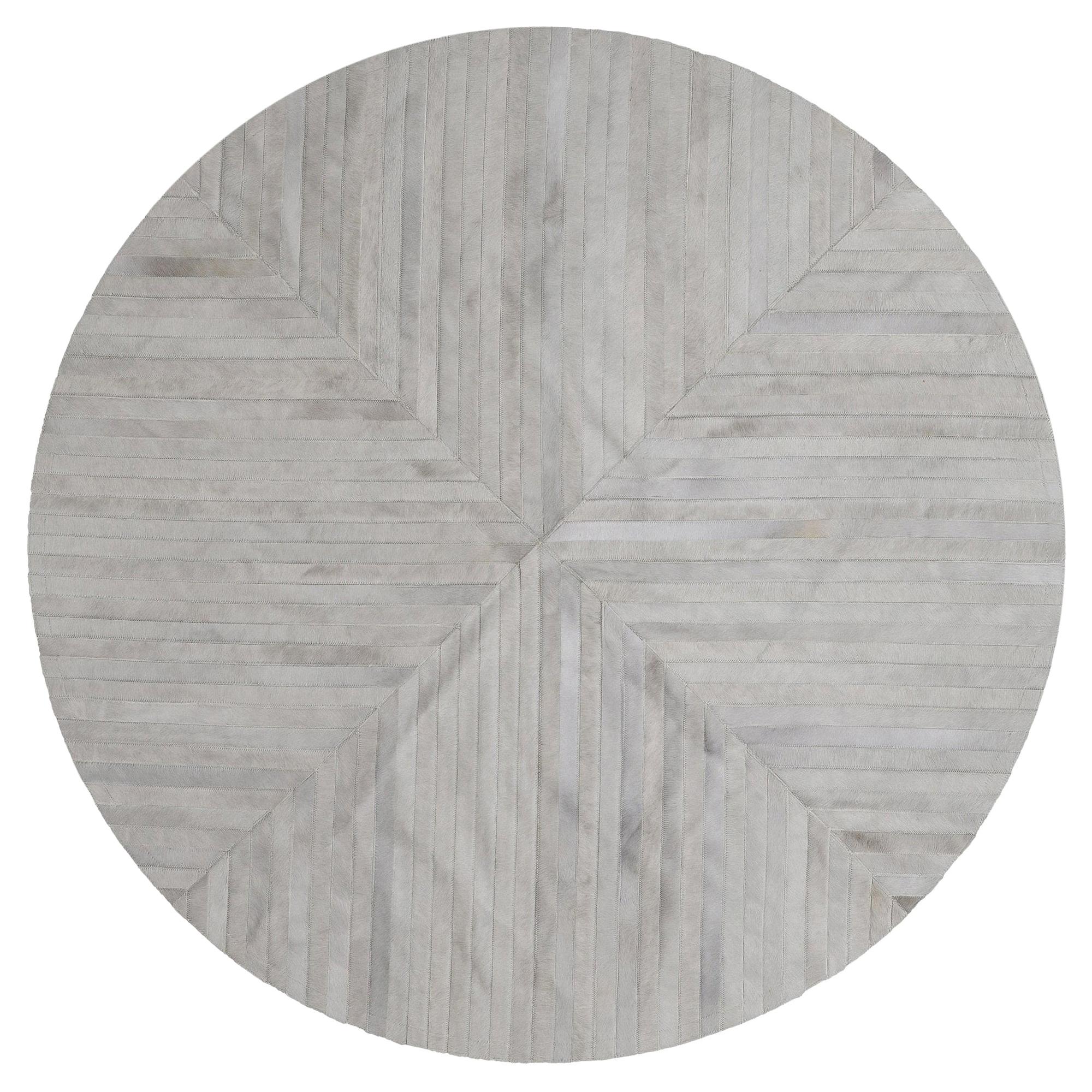 Runder, grau gefärbter, anpassbarer La Quinta Rindsleder-Bodenteppich X-groß