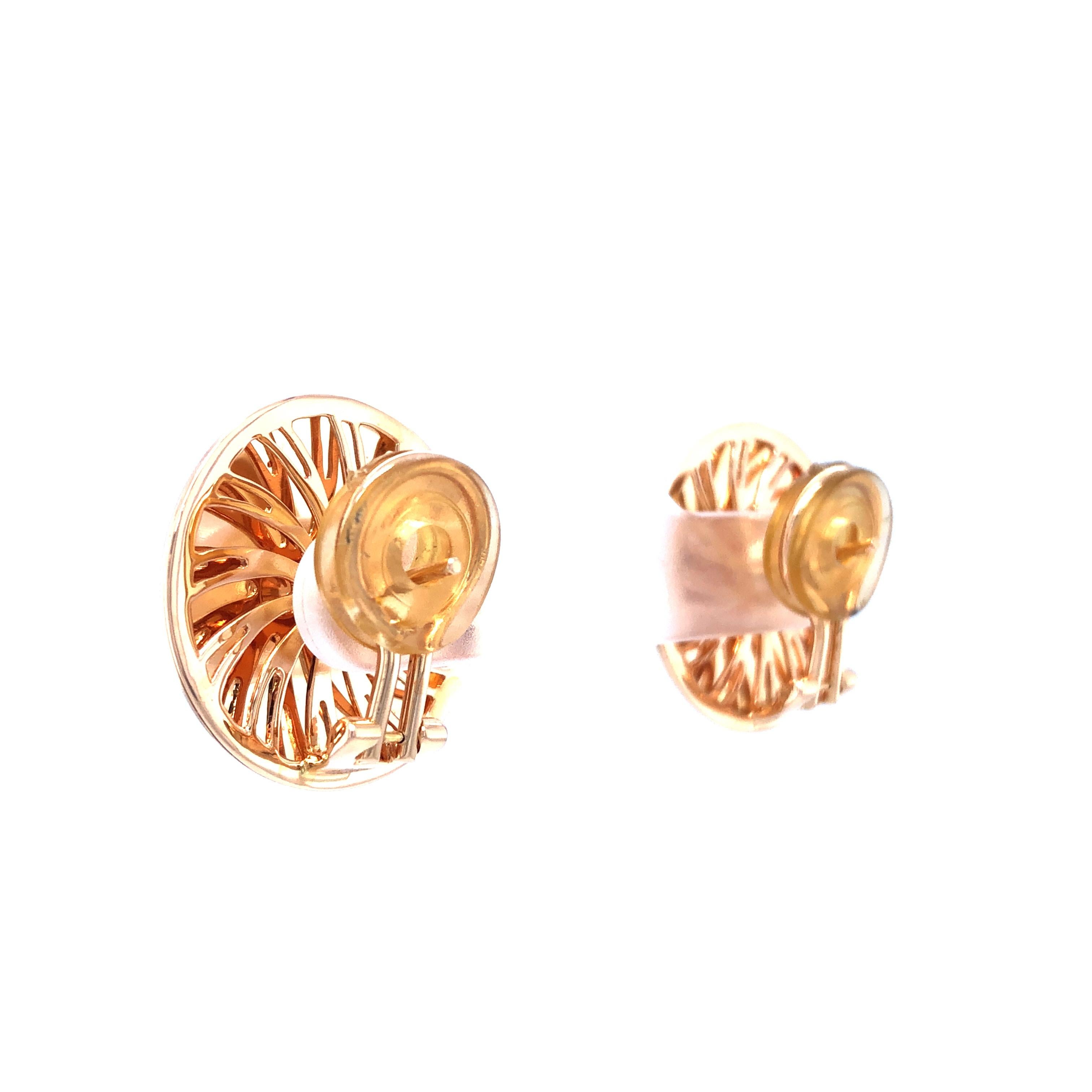 Brilliant Cut Round Earrings - 18k Rose Gold - Red Vitreous Guilloche Enamel 2 Diamonds 0.20ct For Sale