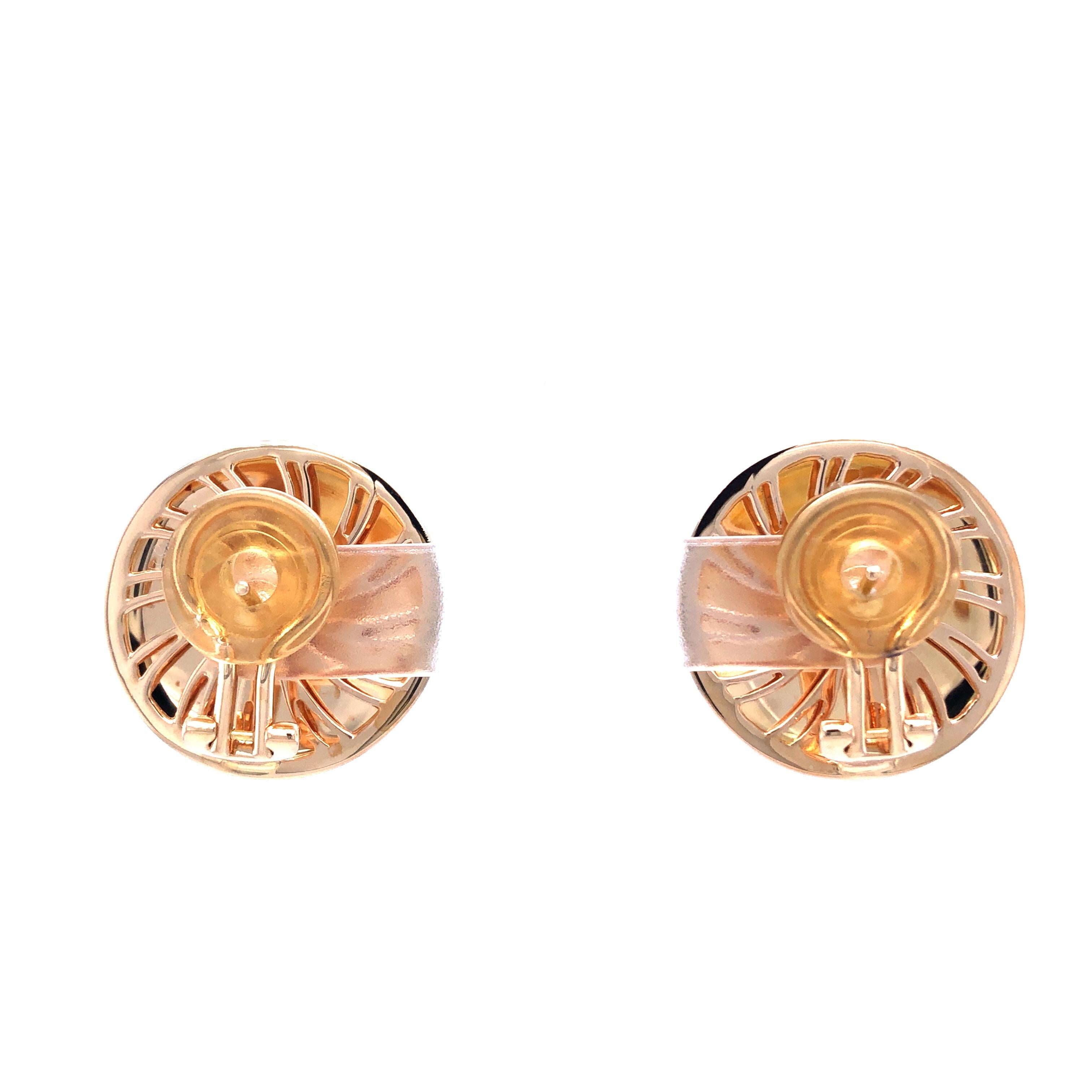 Round Earrings - 18k Rose Gold - Red Vitreous Guilloche Enamel 2 Diamonds 0.20ct In New Condition For Sale In Pforzheim, DE