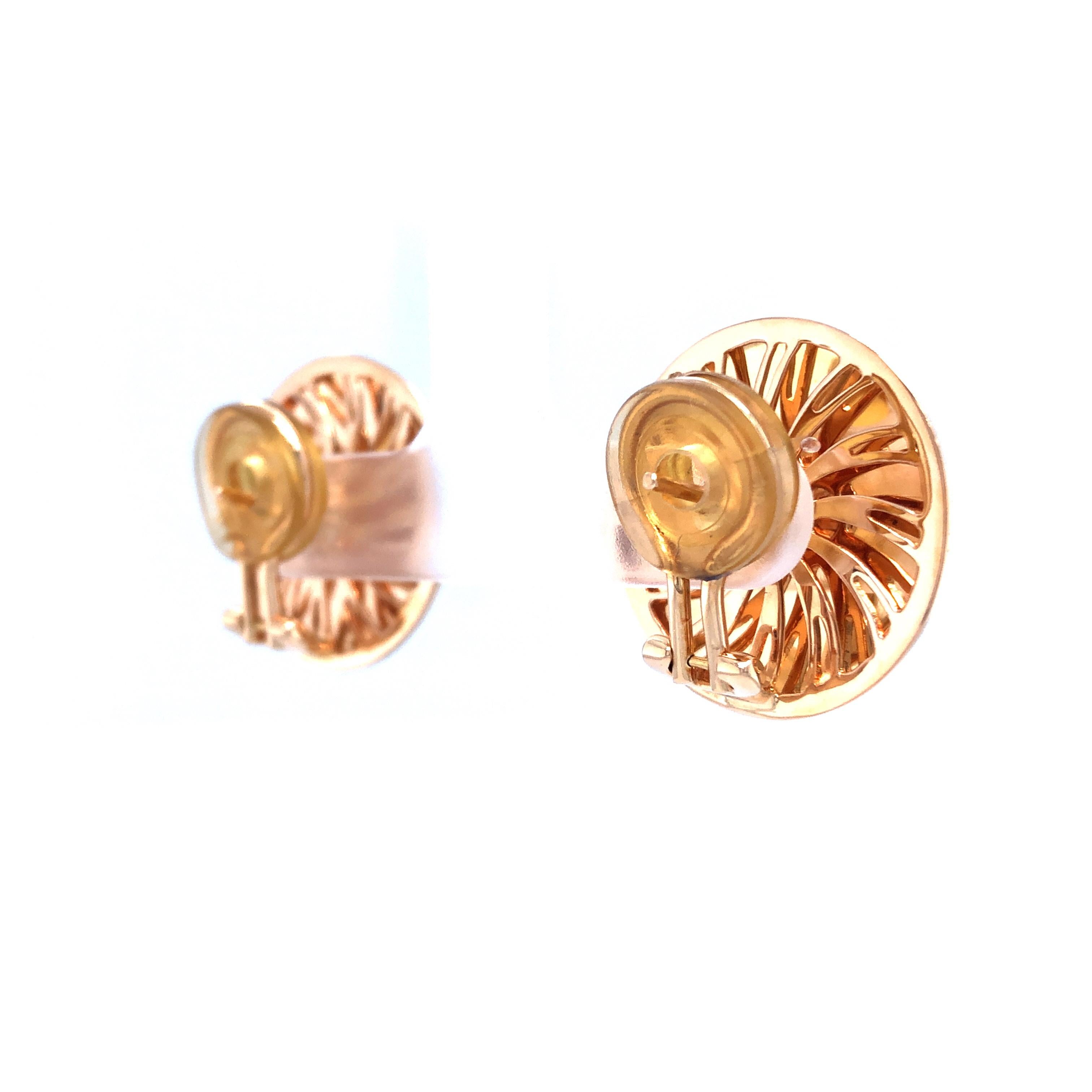 Women's Round Earrings - 18k Rose Gold - Red Vitreous Guilloche Enamel 2 Diamonds 0.20ct For Sale