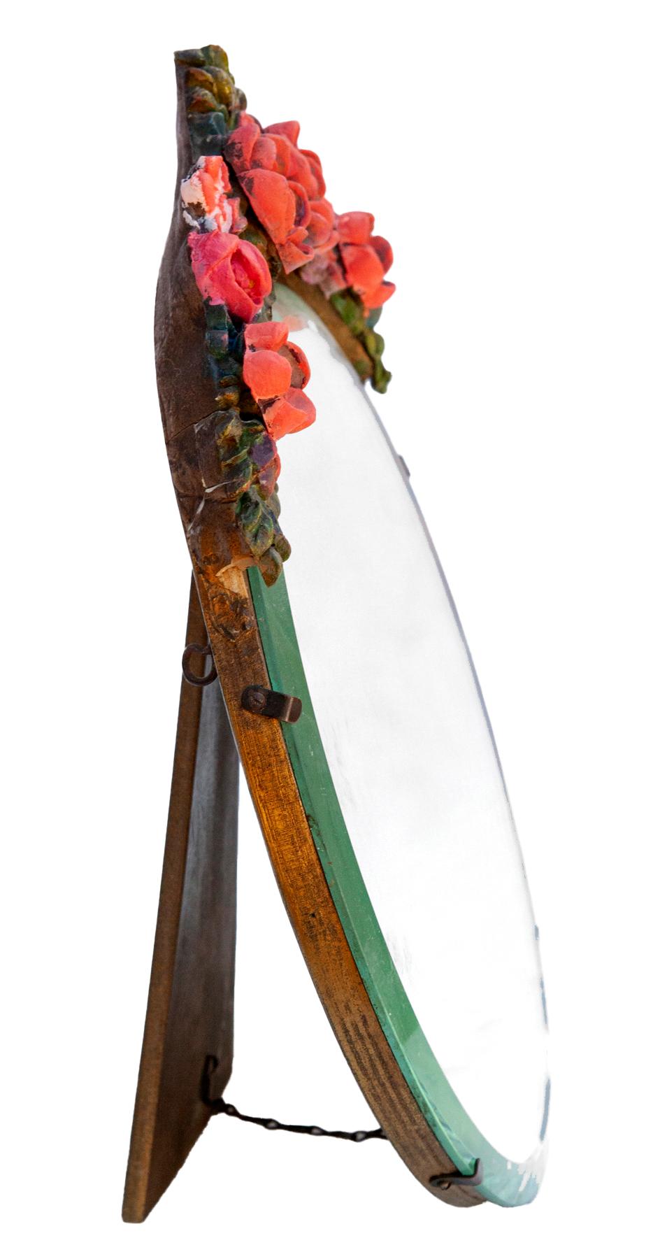 Hand-Crafted Round Easel Table Mirror in Colorful Tones For Sale