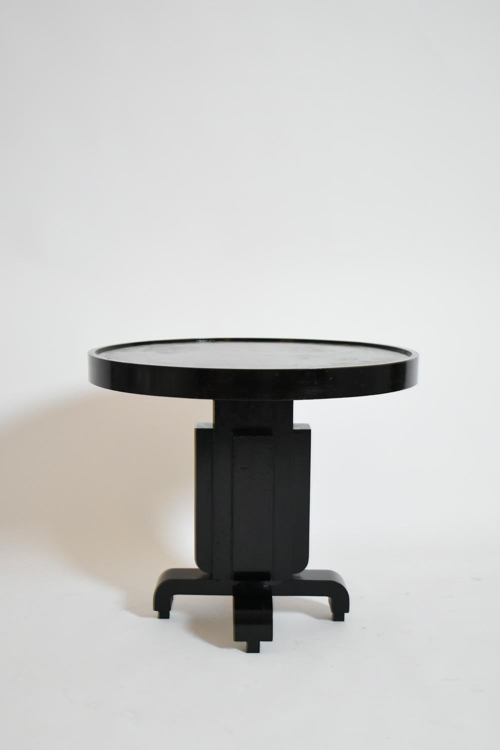 French Round ebonised art deco geometric side table, 1930s. For Sale