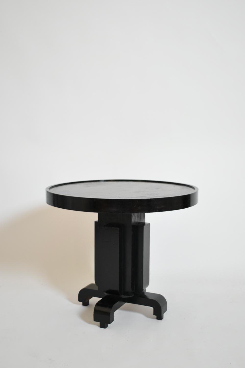 Ebonized Round ebonised art deco geometric side table, 1930s. For Sale