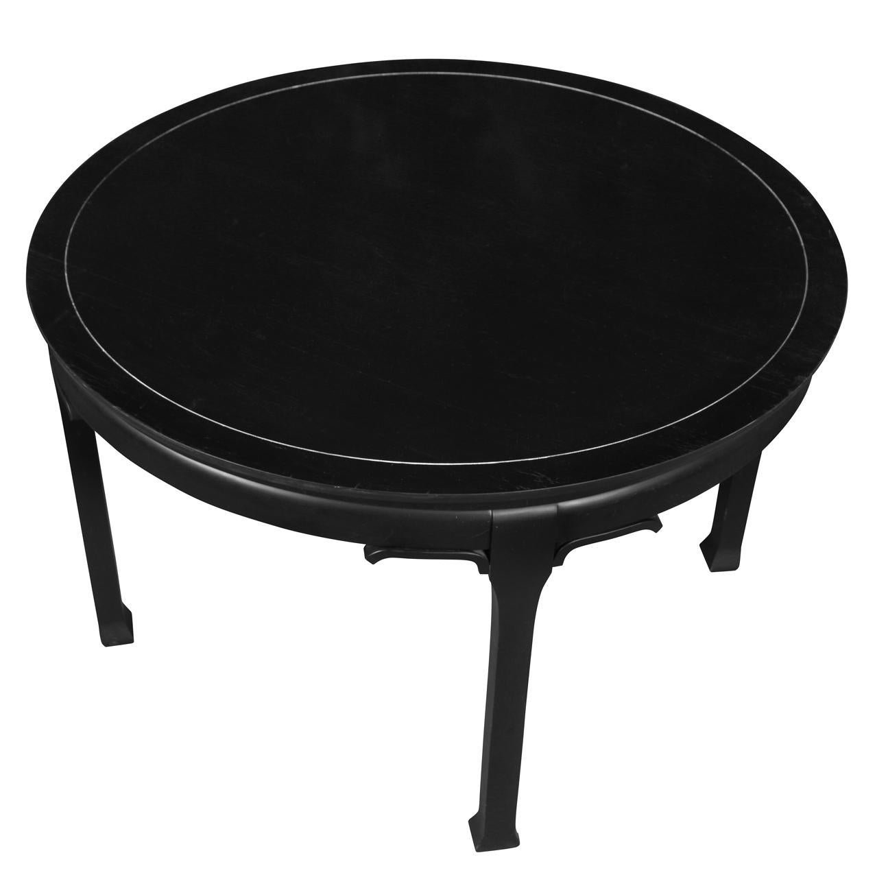 20th Century Round Ebonized Asian Style Mid Century Center Table For Sale