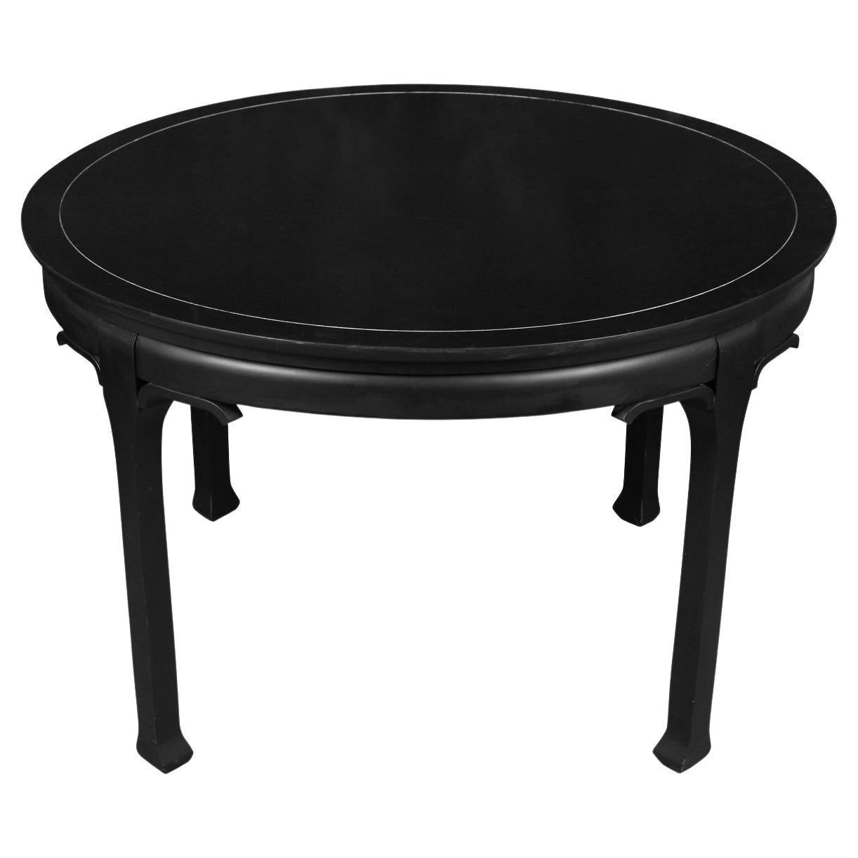 Round Ebonized Asian Style Mid Century Center Table For Sale