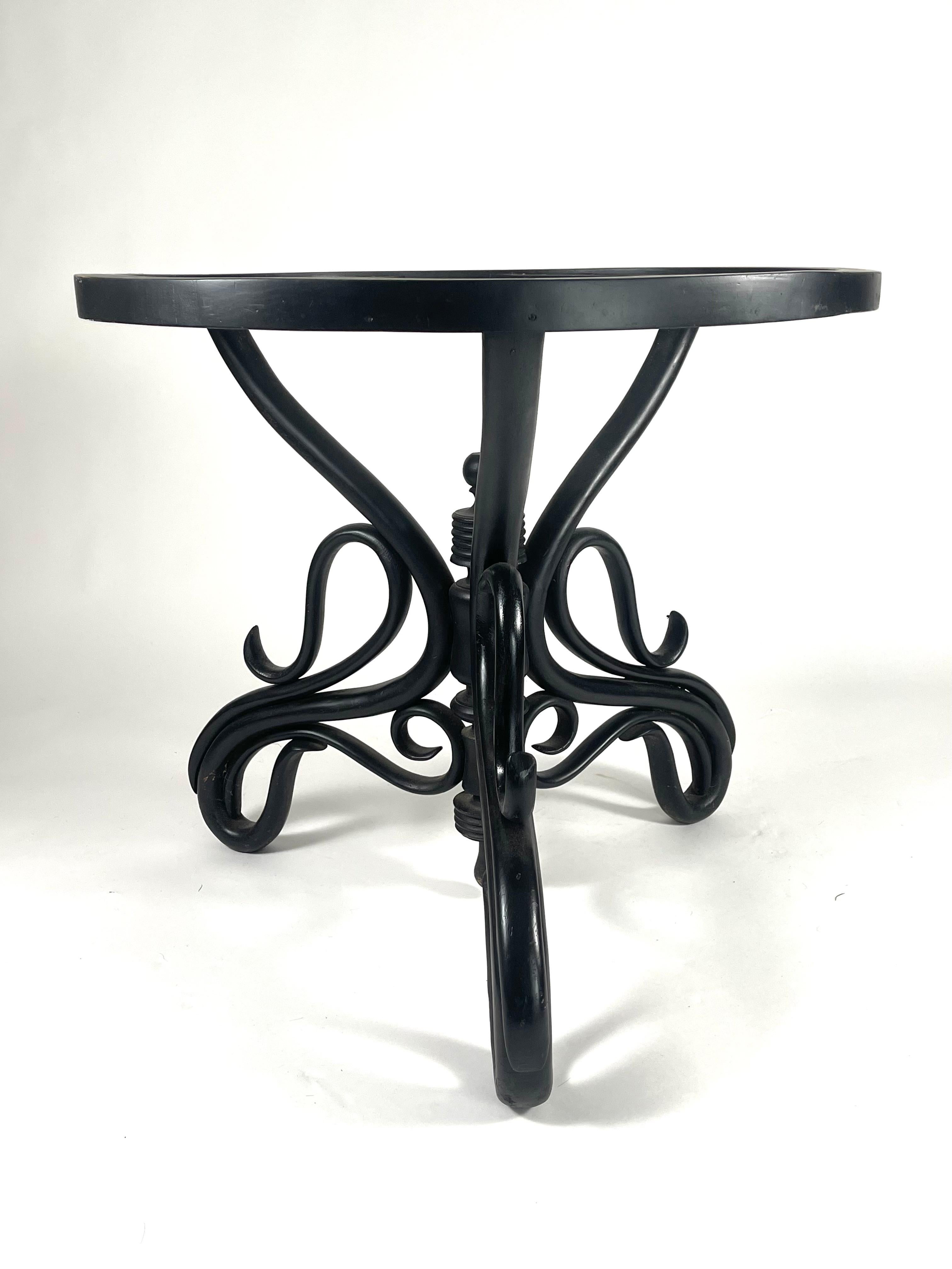 Austrian Round Ebonized Thonet Bentwood Table with Marble Top