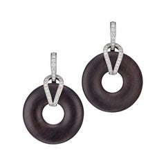 Round Ebony Diamond Earrings 18 Karat White Gold