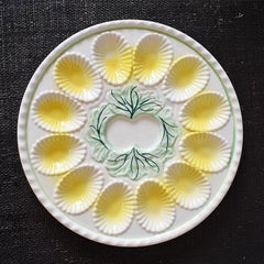 Round Ceramic Oyster Serving Platter in Yellow and Green
