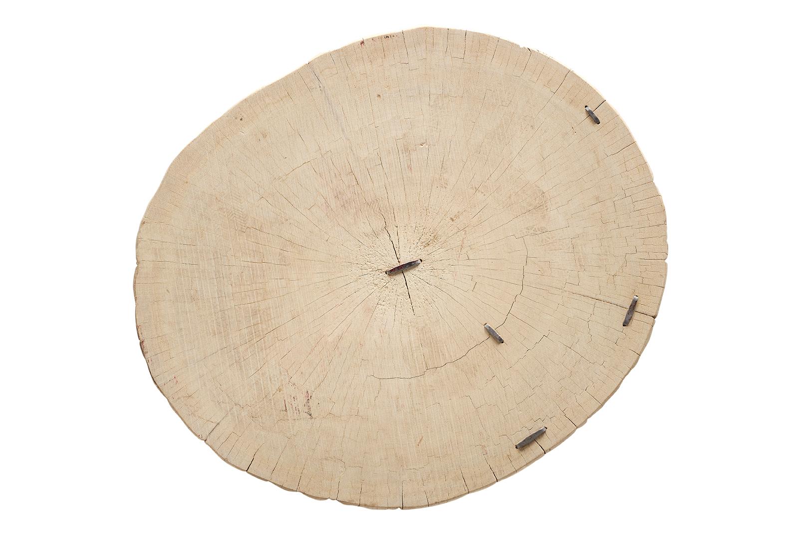 Organic Modern Round Elm Block Form Coffee Table  For Sale