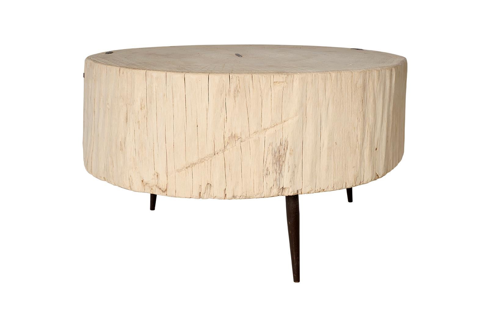 Round Elm Block Form Coffee Table  For Sale 1