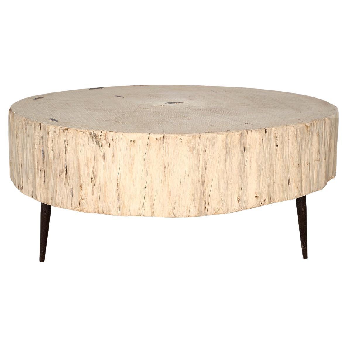 Round Elm Block Form Coffee Table  For Sale
