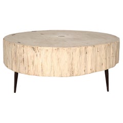 Table basse ronde en orme en forme de bloc 