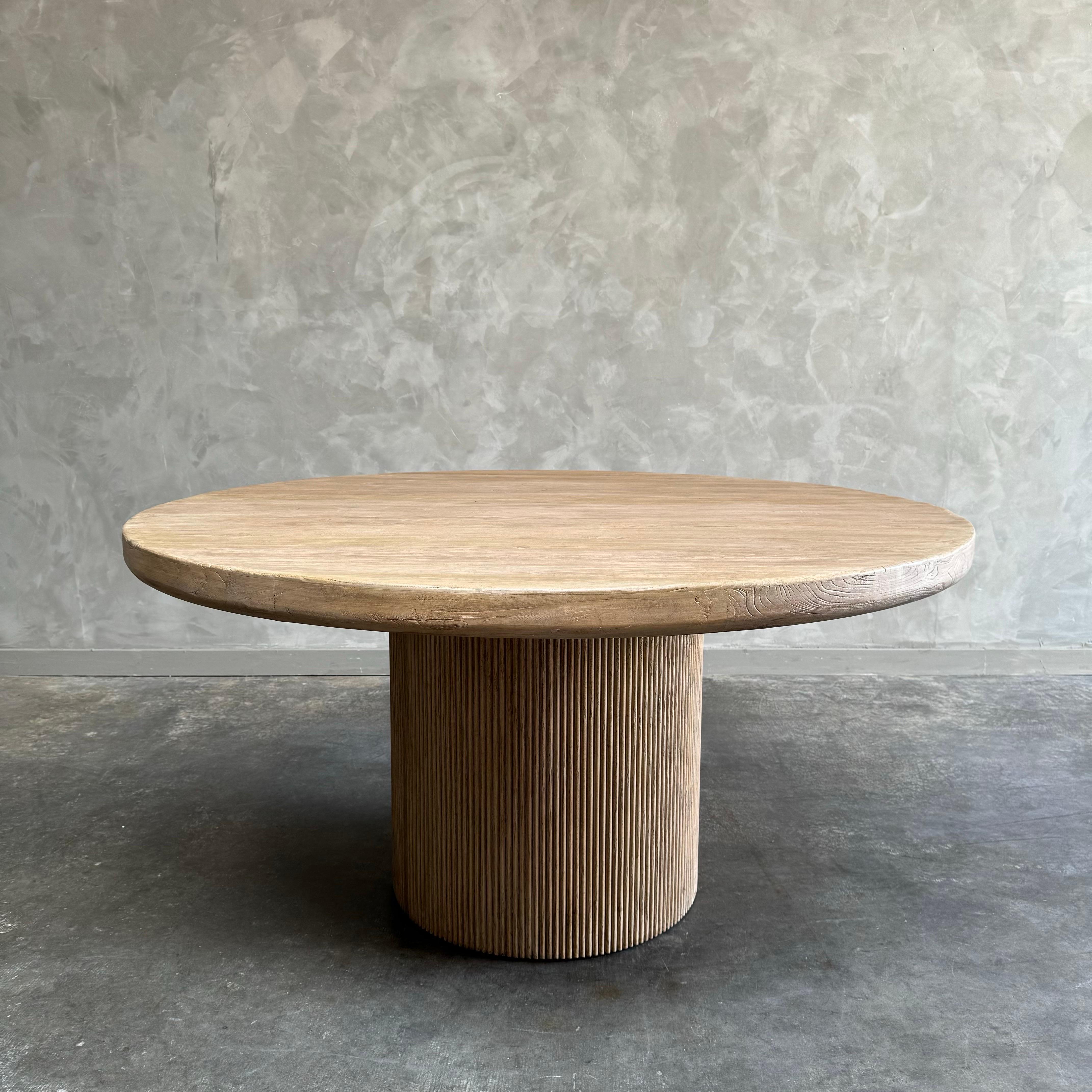 Organic Modern Round elm wood reeded dining table 60