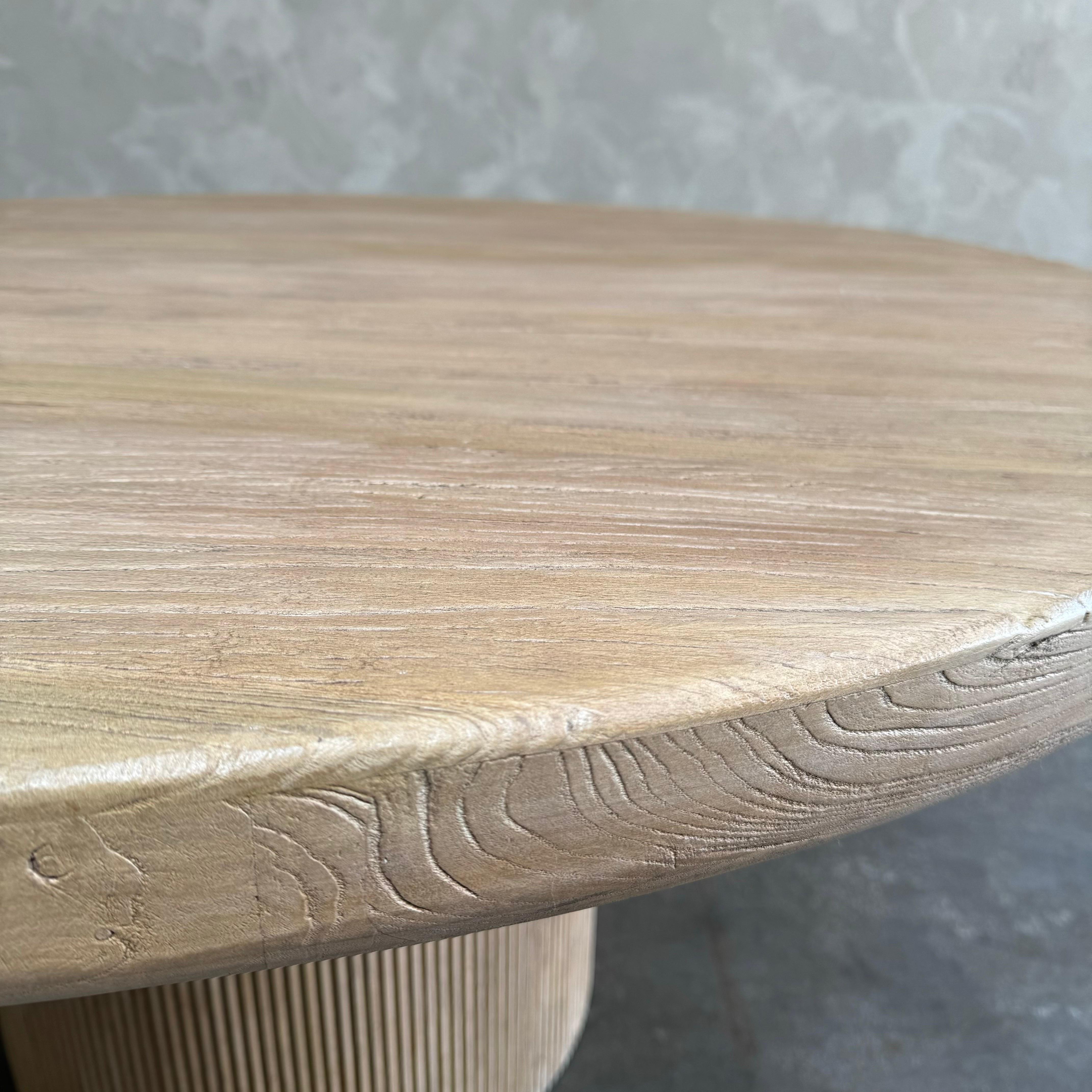 Round elm wood reeded dining table 60
