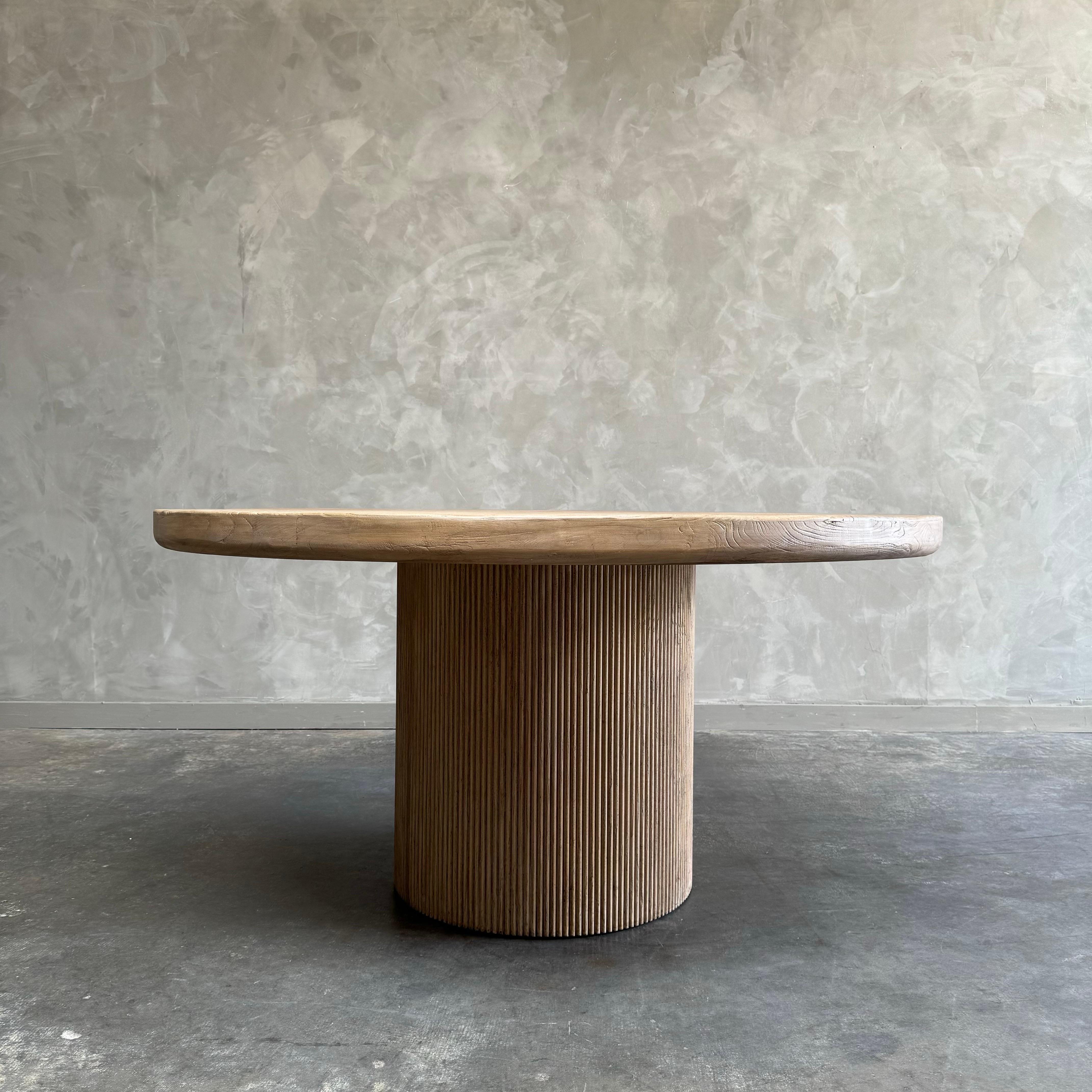 Contemporary Round elm wood reeded dining table 60