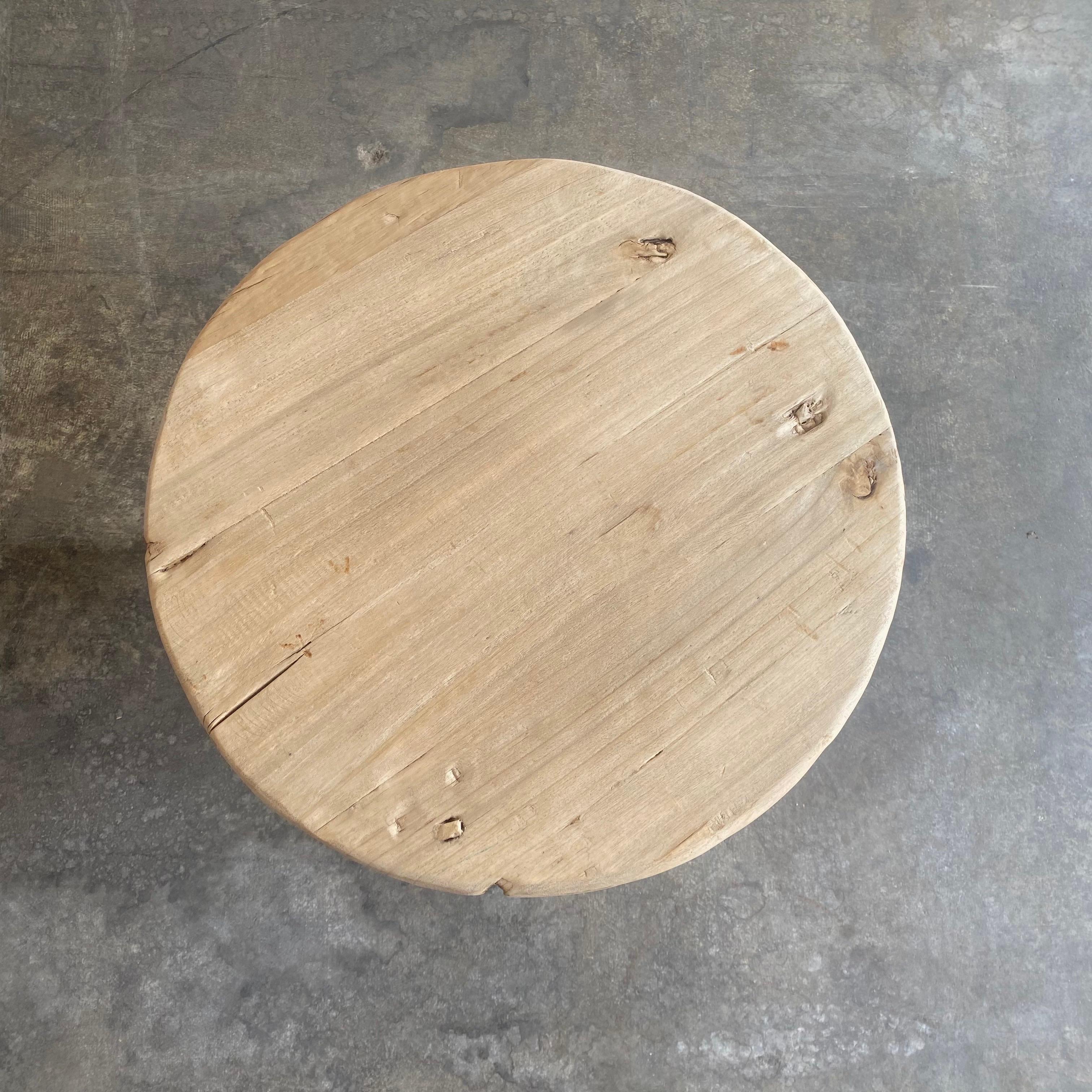 rustic wood round side table