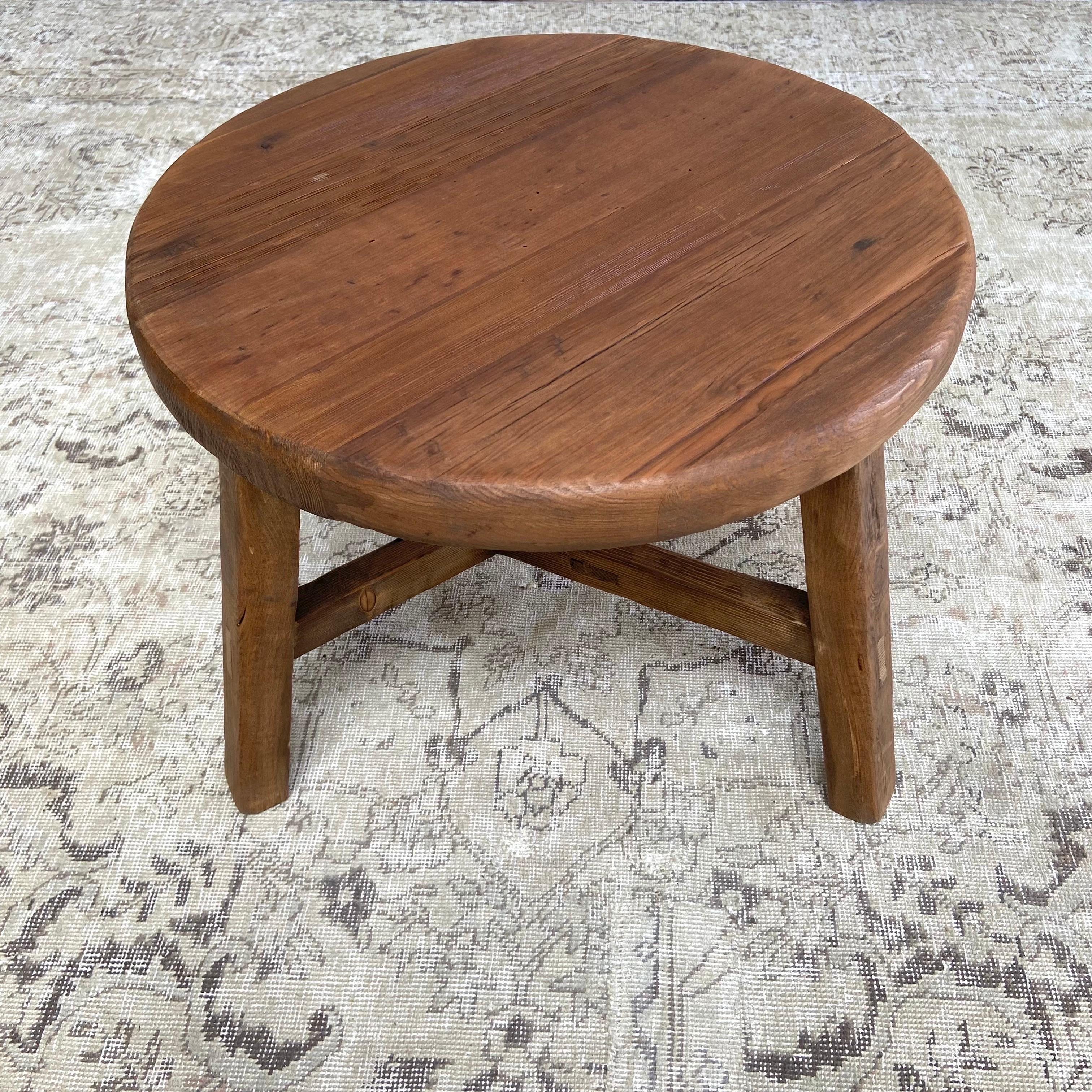 Contemporary Round Elm Wood Side Table For Sale