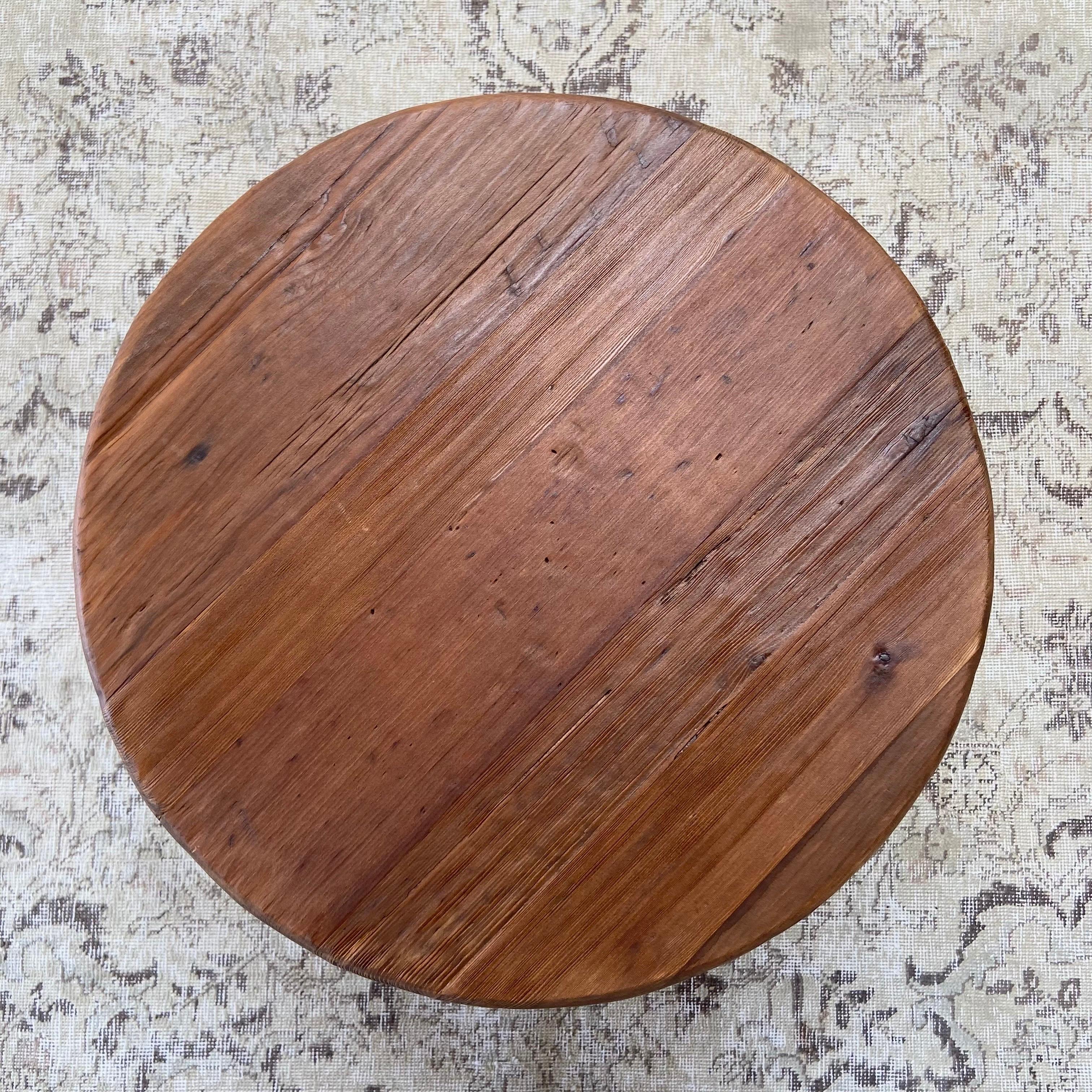 Round Elm Wood Side Table For Sale 1