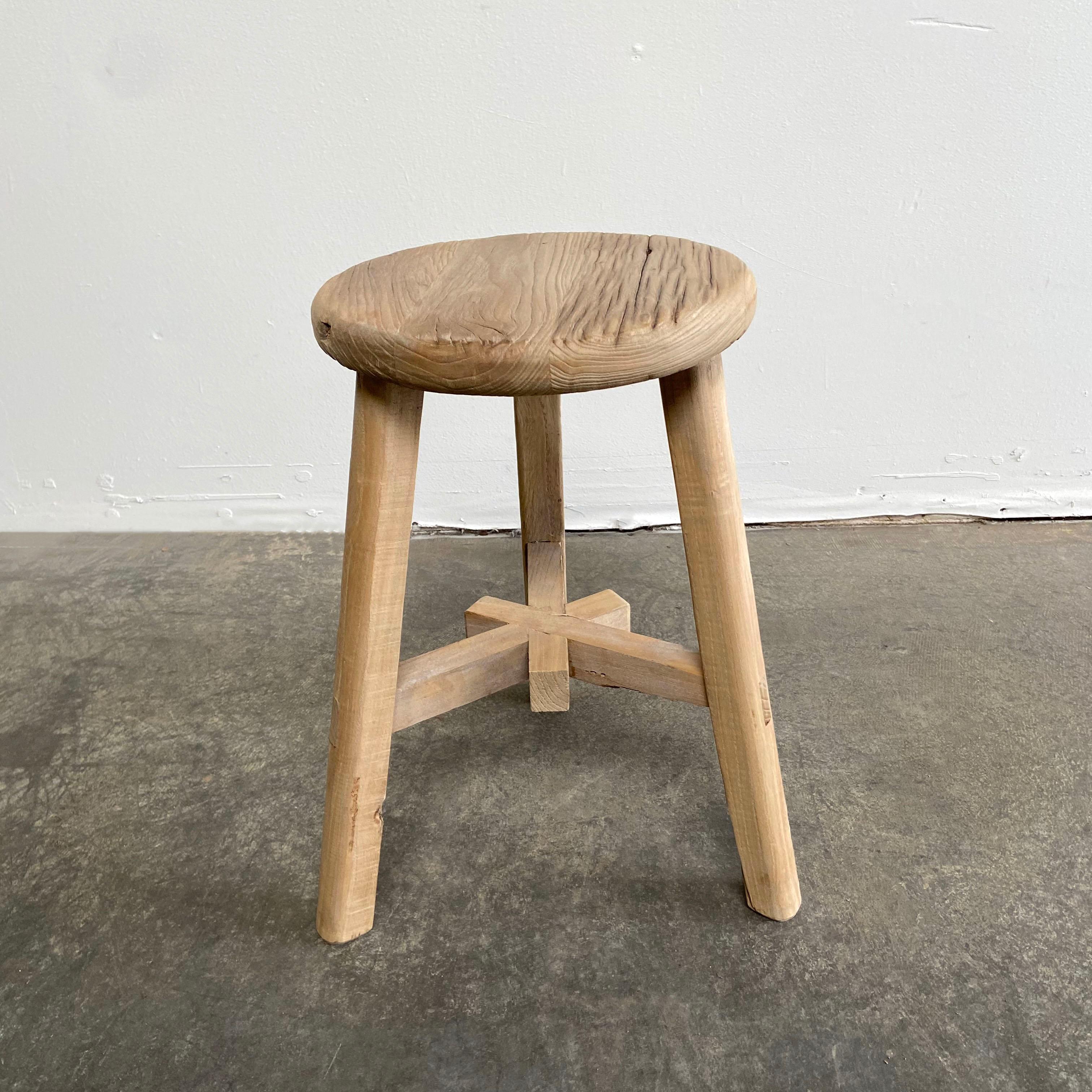 Round Elm Wood Stool In Good Condition In Brea, CA