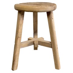 Vintage Round Elm Wood Stool Side Table