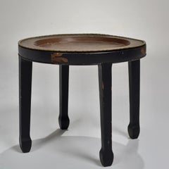Round Embossed Copper Side Table with Lattice Brass Edge