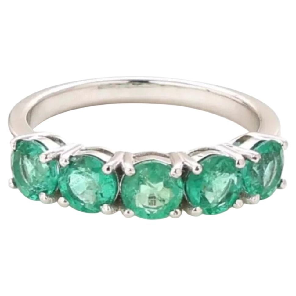 1.65ct Round Emerald Half Eternity Band Ring in 14K Gold