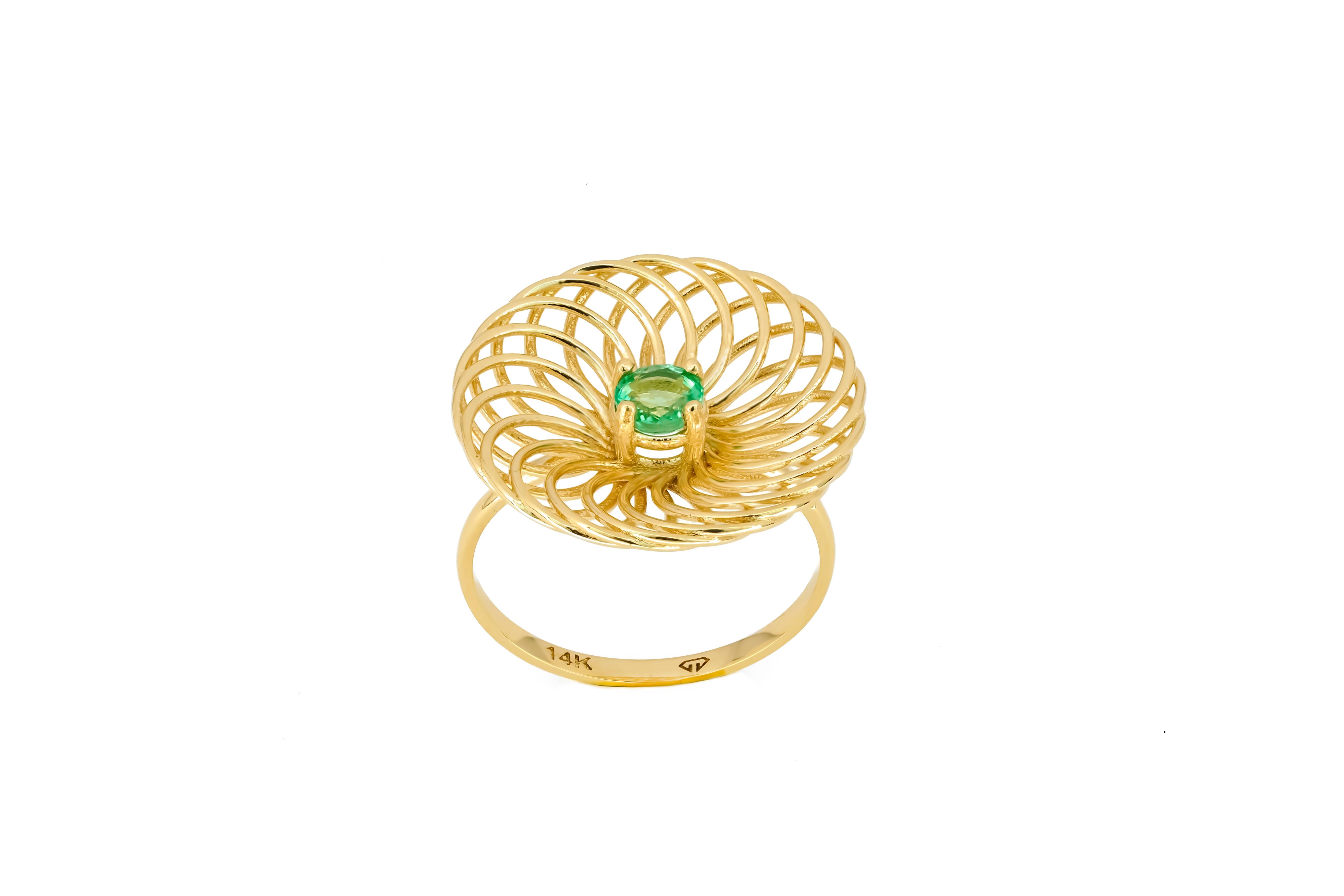 For Sale:  Round Emerald 14k Gold Ring. Emerald Engagement Ring 3