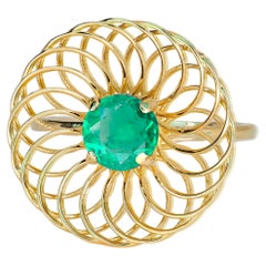 Round Emerald 14k Gold Ring. Emerald Engagement Ring