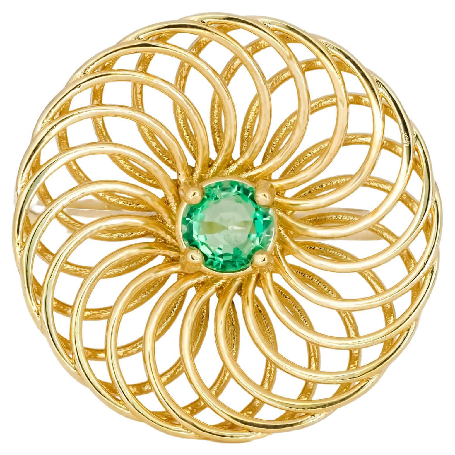 Im Angebot: Runder Smaragd 14k Gold Ring. Smaragd-Verlobungsring ()