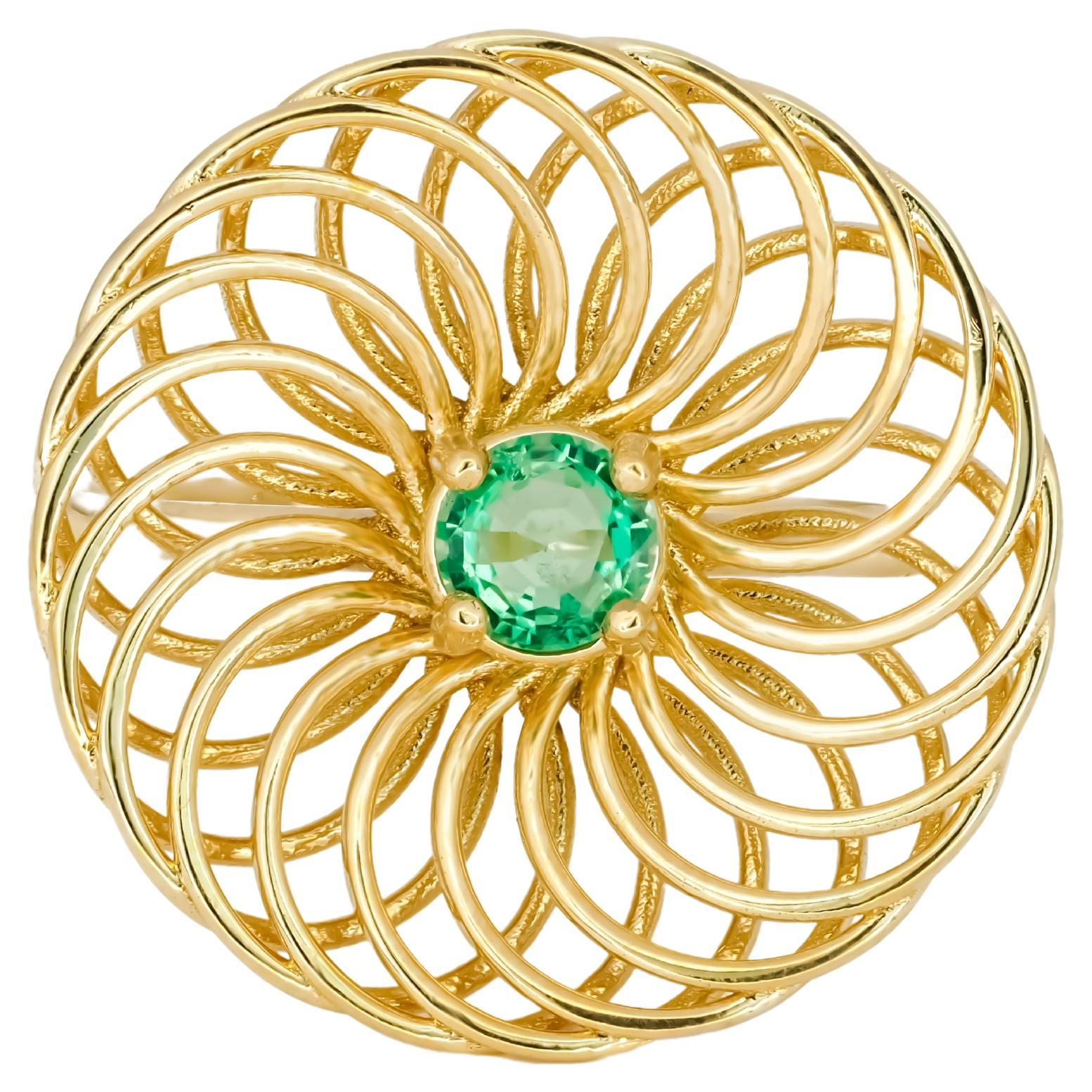 Runder Smaragd 14k Gold Ring. Smaragd-Verlobungsring
