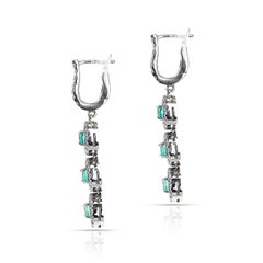 Round Emerald and 1.25 Ct. Diamond Dangling Earrings, 14K Gold
