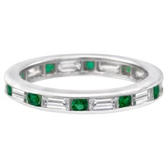 Round Emerald and Baguette Diamond Eternity Band