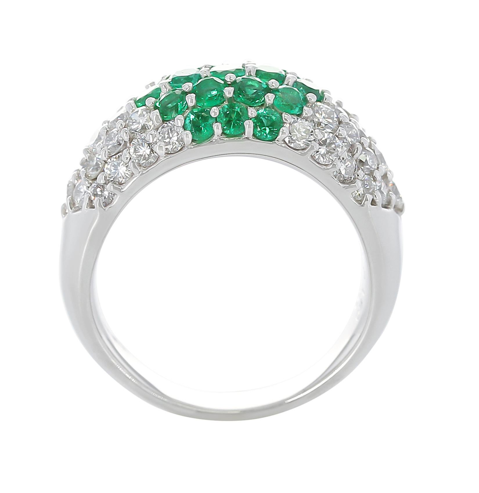 An Emerald and Diamond Ring in Platinum with 1.50 carats of Diamonds and 1 carat of Emeralds. Total Weight: 13.66 grams, Ring Size US 7.25. 