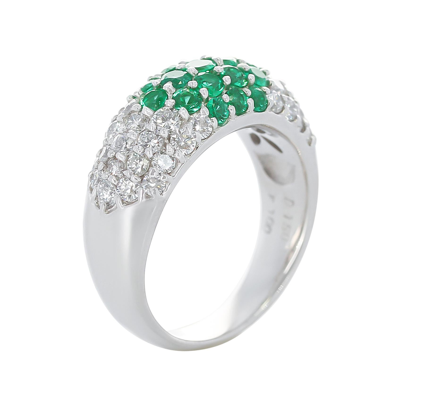 Round Cut Round Emerald and Diamond Cocktail Ring, Platinum For Sale