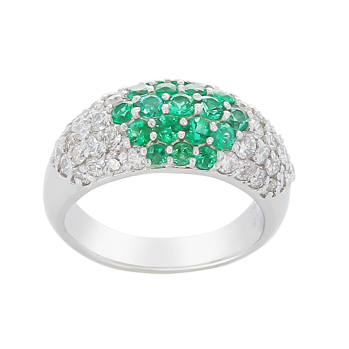 Women's or Men's Round Emerald and Diamond Cocktail Ring, Platinum For Sale