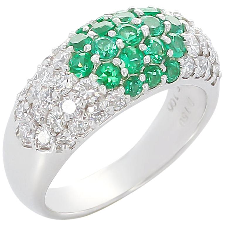 Round Emerald and Diamond Cocktail Ring, Platinum For Sale