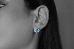 Round Emerald and Diamond in White Gold Stud Earrings by Alexander Leyser
