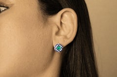 Alexander Leyser 18K White Gold Emerald Diamond Earrings, Germany