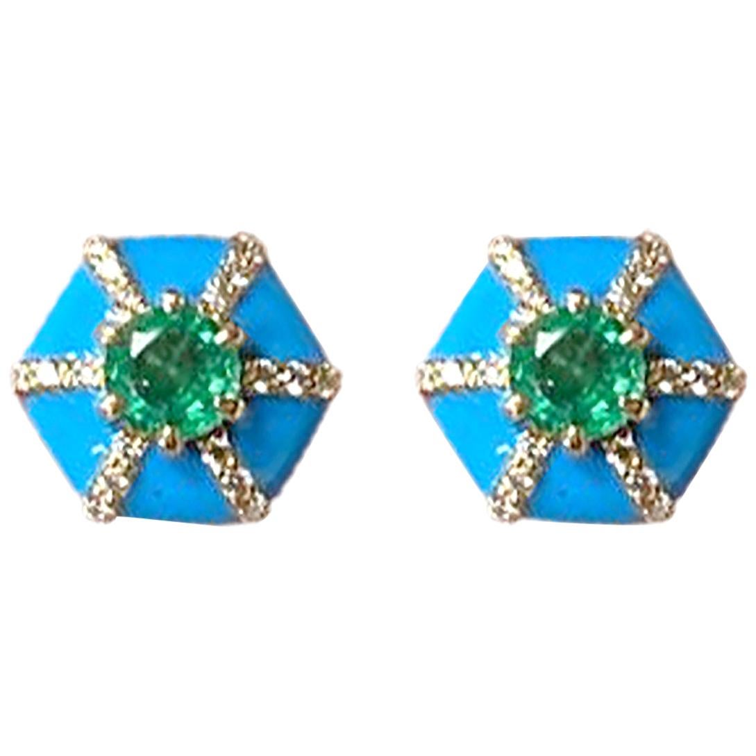 Goshwara Round Emerald And Diamond Stud Earrings