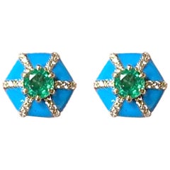 Goshwara Round Emerald And Diamond Stud Earrings