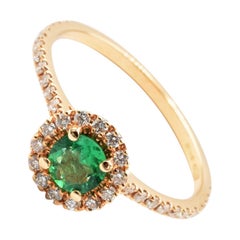 Round Emerald and Diamonds Rose Gold Ring Made in Italy