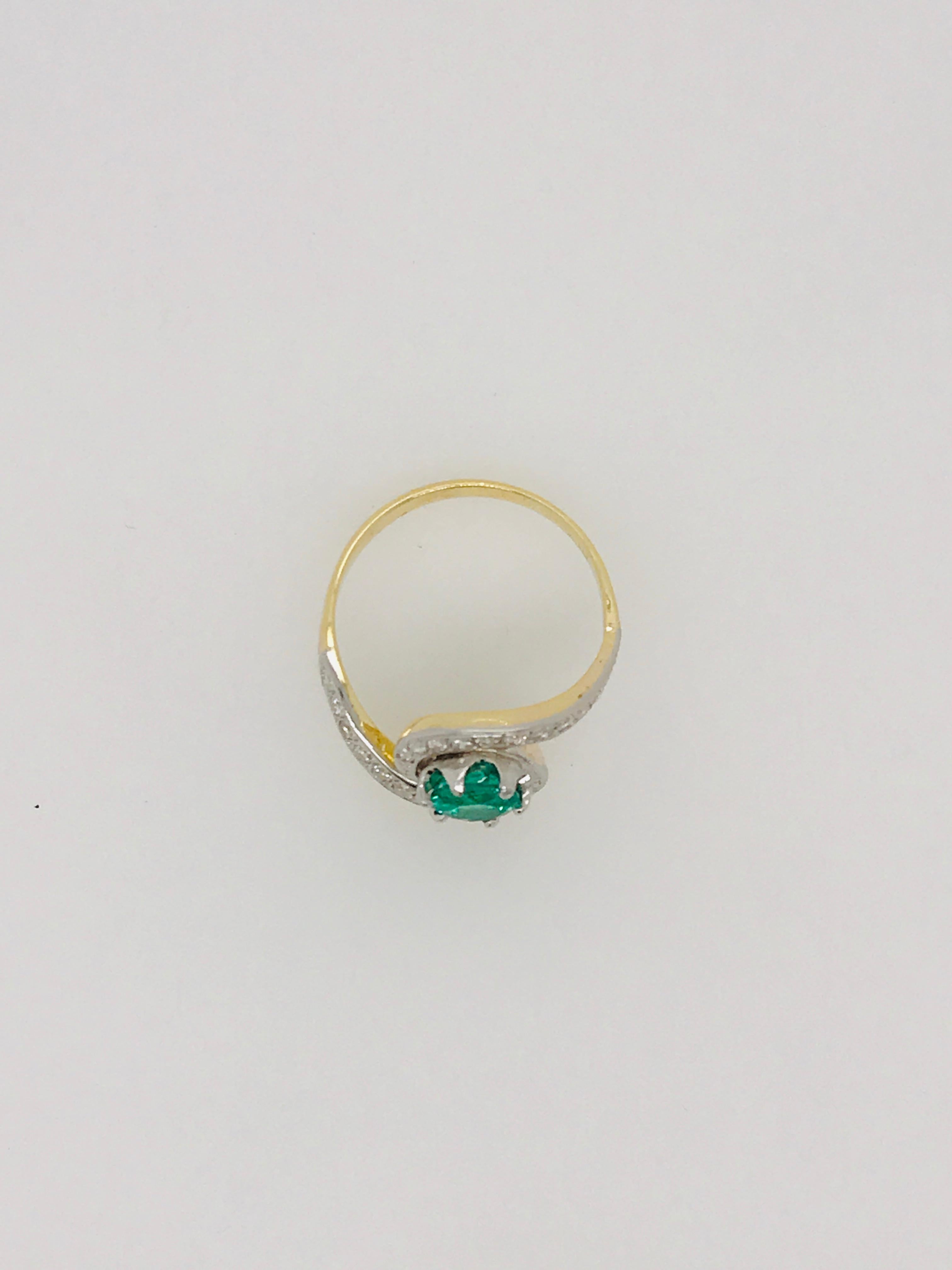 Contemporary Round Emerald and Grain Set Diamond Ring Set in 18ct White Gold and Yellow Gold